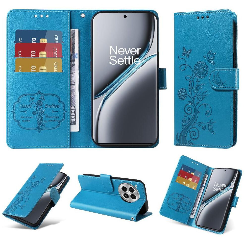 (Blue) Flip Case For Oneplus Ace 3 Pro Leather Flower Flip Cardslots Blue 764563439348
