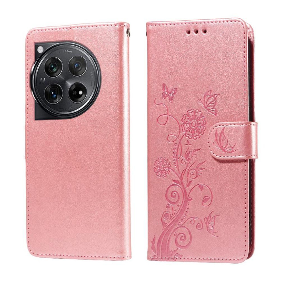 (Rose ) Flip Case For Oneplus 12 Flower Cardslots Leather Flip Gold 764563439416