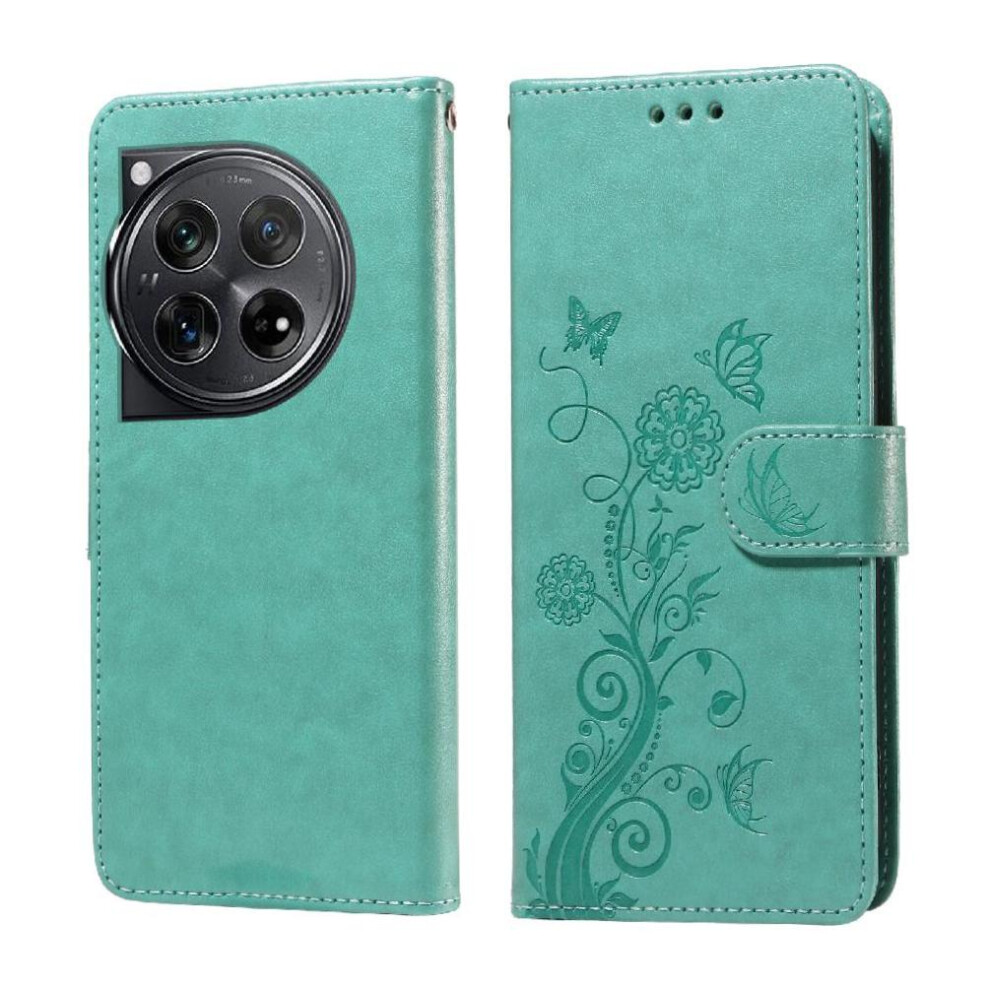 (Green) Flip Case For Oneplus 12 Flower Cardslots Leather Flip Green 764563439386