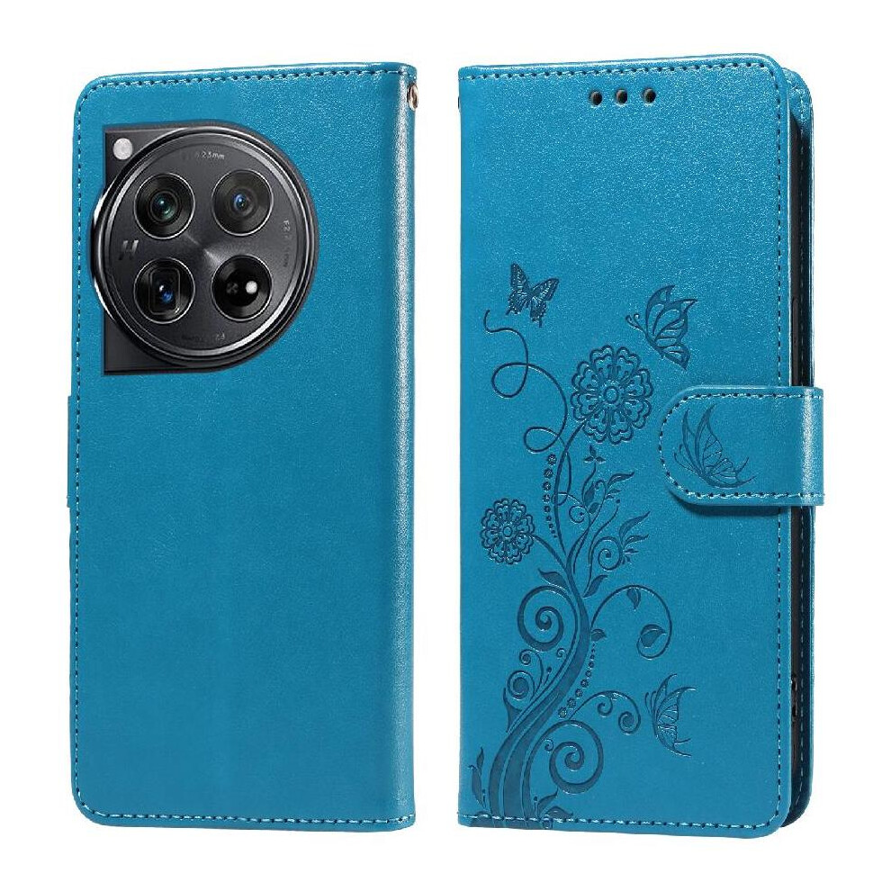 (Blue) Flip Case For Oneplus 12 Flower Cardslots Leather Flip Blue 764563439393