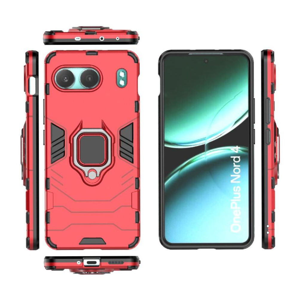 (Red) Ring Car Mount Kickstand Case For Oneplus Nord 4 Shockproof Military Grade Protection Metal Ring Holder Kickstand Red 764563439553