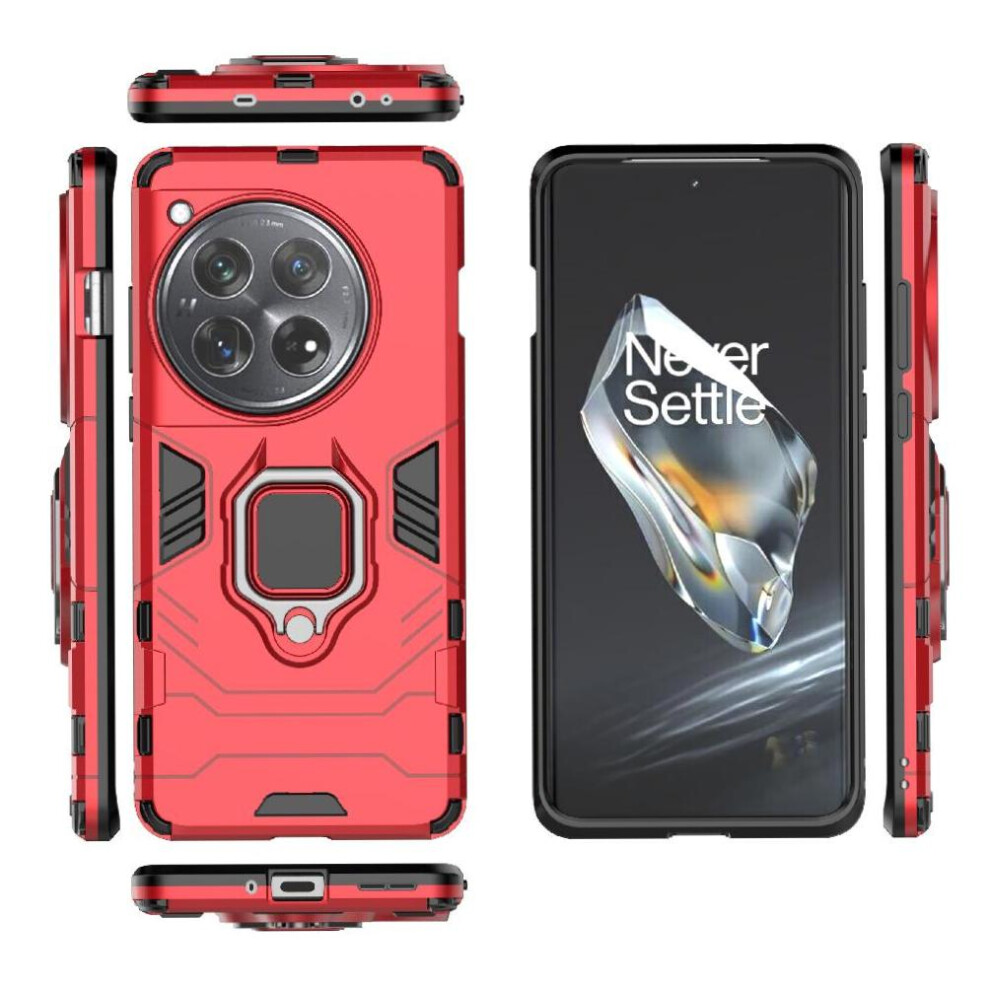 (Red) Ring Car Mount Kickstand Case For Oneplus 12 Shockproof Metal Ring Holder Kickstand Military Grade Protection Red 764563439584