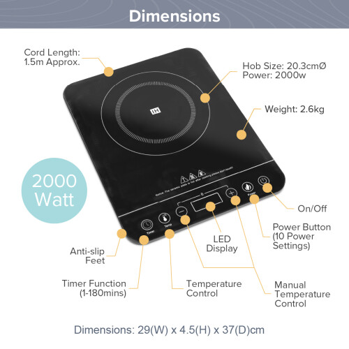 Quest Quest 35839 Digital Single Induction Hob/Hot Plate, Heat & Timer Control 1