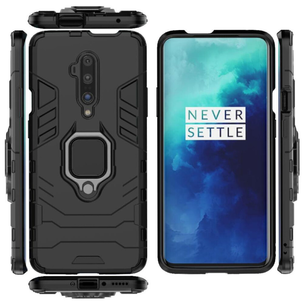 (Black) Ring Car Mount Kickstand Case For Oneplus 7T Pro Metal Ring Holder Kickstand Shockproof Military Grade Protection Black 764563439607