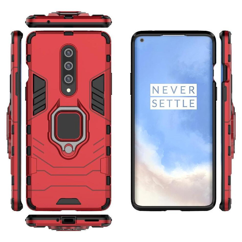 (Red) Ring Car Mount Kickstand Case For Oneplus 8 Shockproof Metal Ring Holder Kickstand Military Grade Protection Red 764563439676