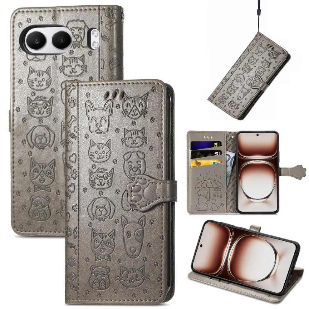 ( ) Case For Oneplus Nord 4 Flip Cover Short Strap Leather Case Shockproof Cartoon Animals Gray 764563439737