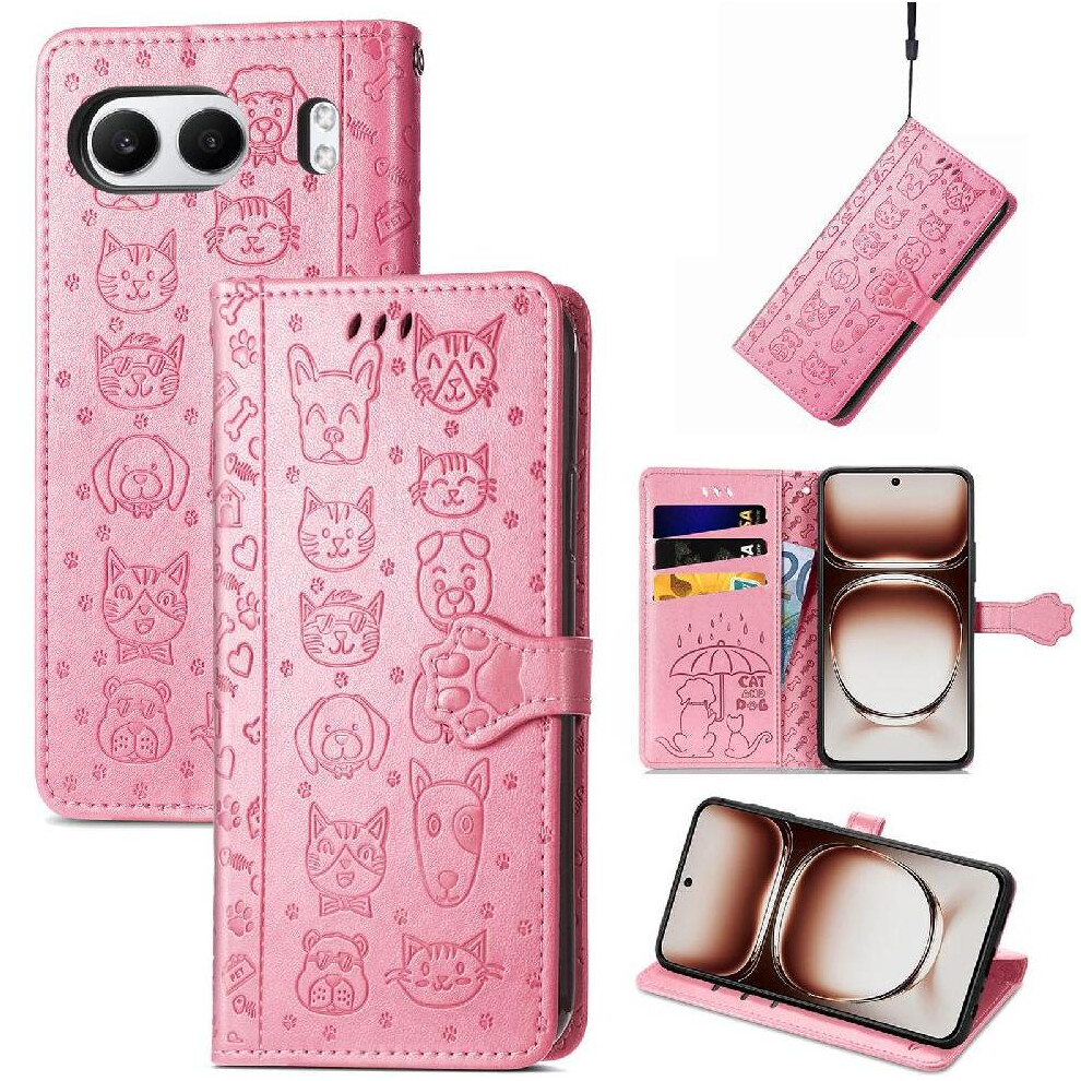 (Pink) Case For Oneplus Nord 4 Flip Cover Short Strap Leather Case Shockproof Cartoon Animals Pink 764563439690