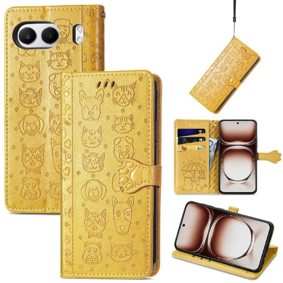 (Yellow) Case For Oneplus Nord 4 Flip Cover Short Strap Leather Case Shockproof Cartoon Animals Yellow 764563439744