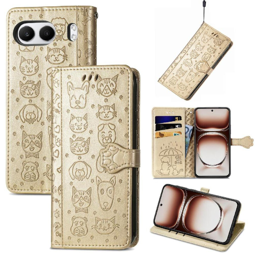 (Gold) Case For Oneplus Nord 4 Flip Cover Short Strap Leather Case Shockproof Cartoon Animals Gold 764563439751