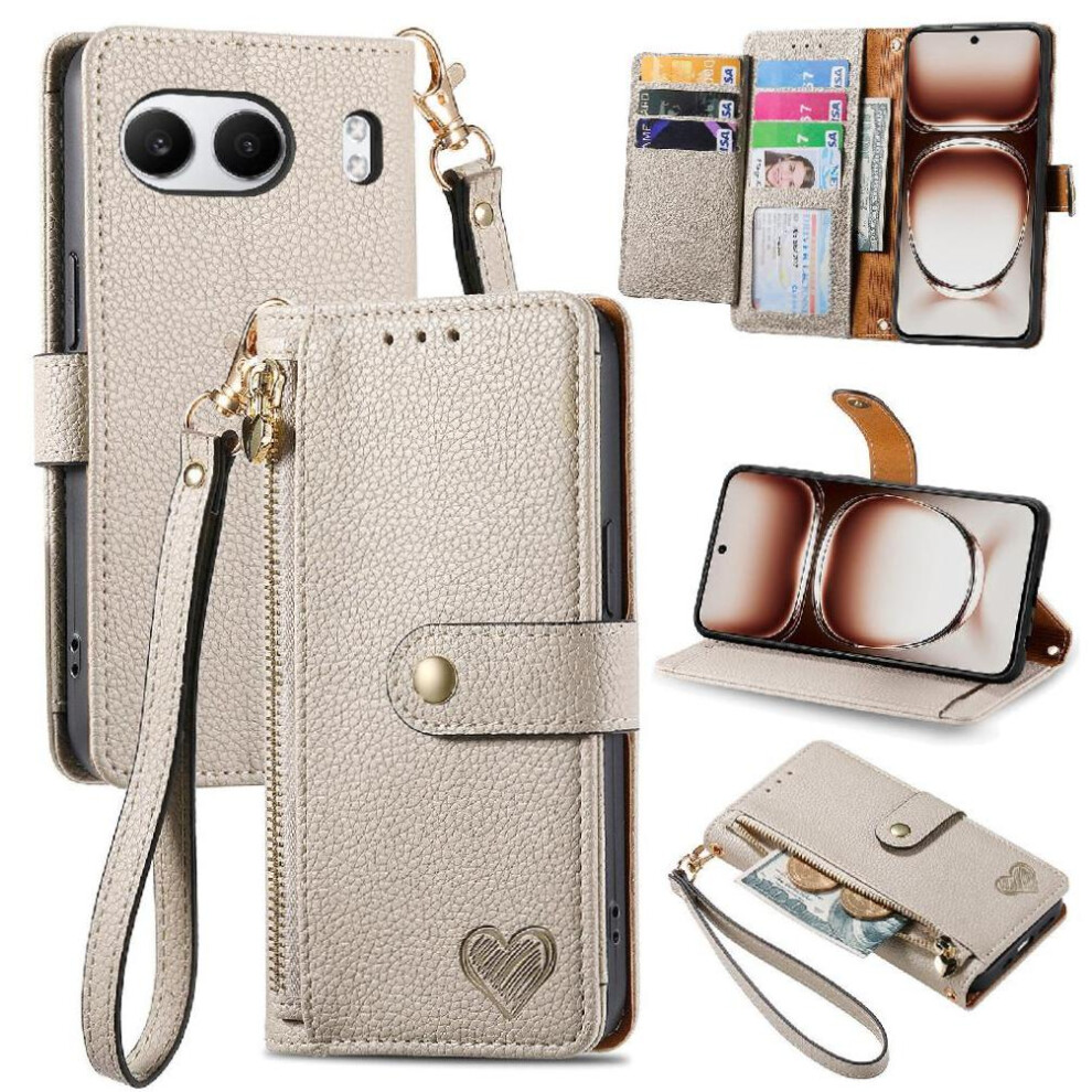 (Silver) Flip Case For Oneplus Nord 4 Shockproof Zipper Love Wallet Leather Case Silver 764563440184