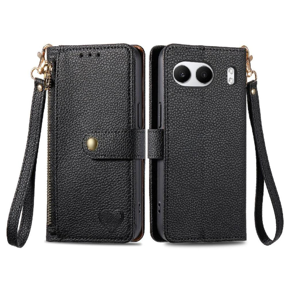 (Black) Flip Case For Oneplus Nord 4 Shockproof Zipper Love Wallet Leather Case Black 764563440177