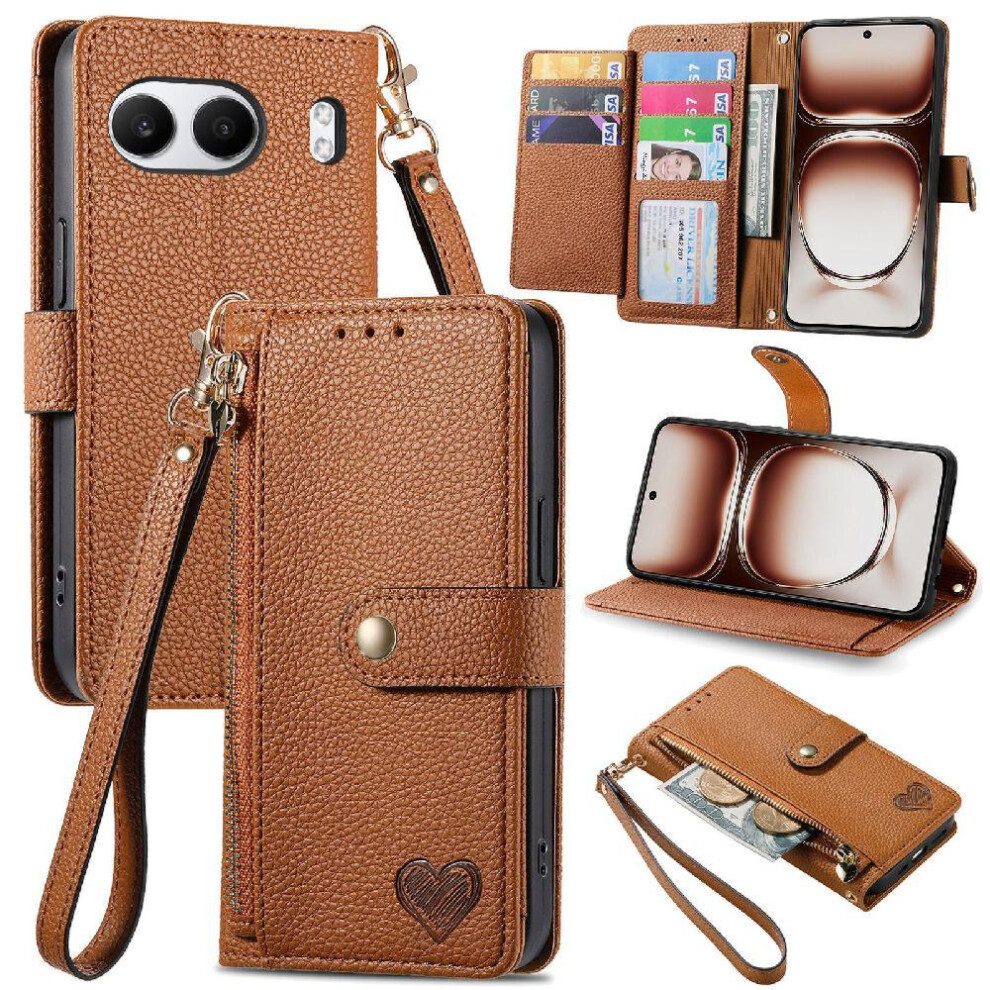 (Brown) Flip Case For Oneplus Nord 4 Shockproof Zipper Love Wallet Leather Case Brown 764563440139