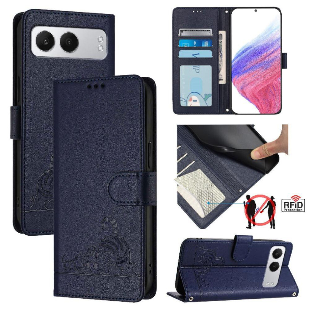 (Blue) Case For Oneplus Nord 4 Cat Rfid Card Slot Holder Kickstand Wallet Flip Cover Blue 764563440399
