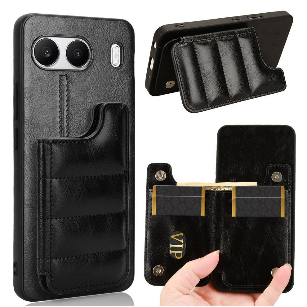 (Black) Wallet Case For Oneplus Nord 4 Card Bag Kickstand Wallet Case Card Slot Vegan Pu Leather Black 764563440764
