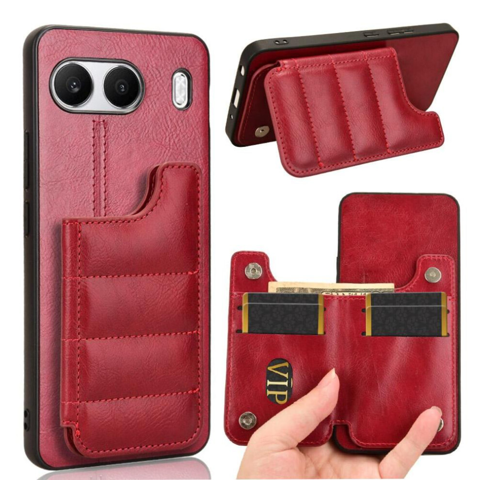 (Red) Wallet Case For Oneplus Nord 4 Card Bag Kickstand Wallet Case Card Slot Vegan Pu Leather Red 764563440771