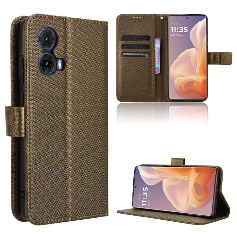 (Brown) Case For Motorola Moto S50 Neo Cover Magnetic Wallet Card Holder Kickstand Brown 764563440863