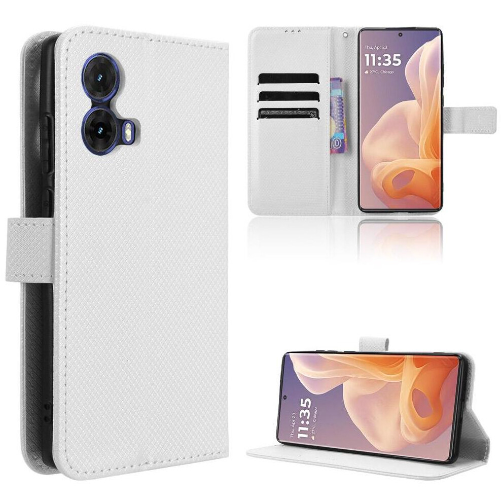 (White) Case For Motorola Moto S50 Neo Cover Magnetic Wallet Card Holder Kickstand White 764563440856