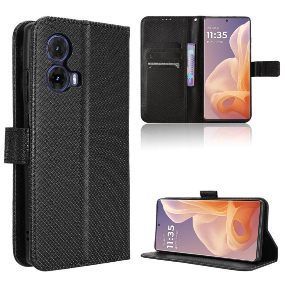 (Black) Case For Motorola Moto S50 Neo Cover Magnetic Wallet Card Holder Kickstand Black 764563440870