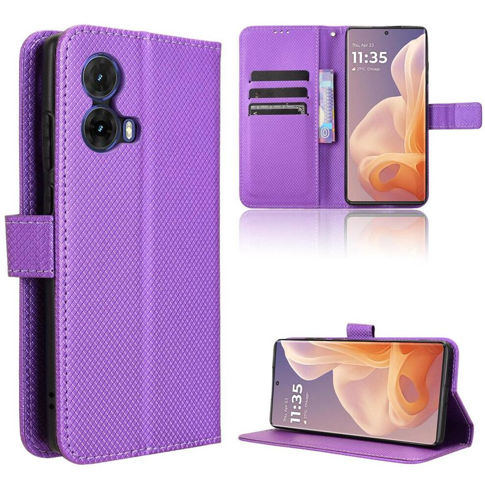 (Purple) Case For Motorola Moto S50 Neo Cover Magnetic Wallet Card Holder Kickstand Purple 764563440887