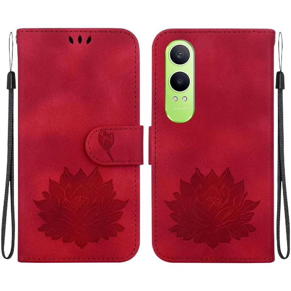 (Red) Flip Case For Oneplus Nord Ce4 Lite 5G Kickstand Wallet Relief Lotus Flower Kickstand Magnetic Red 764563440962
