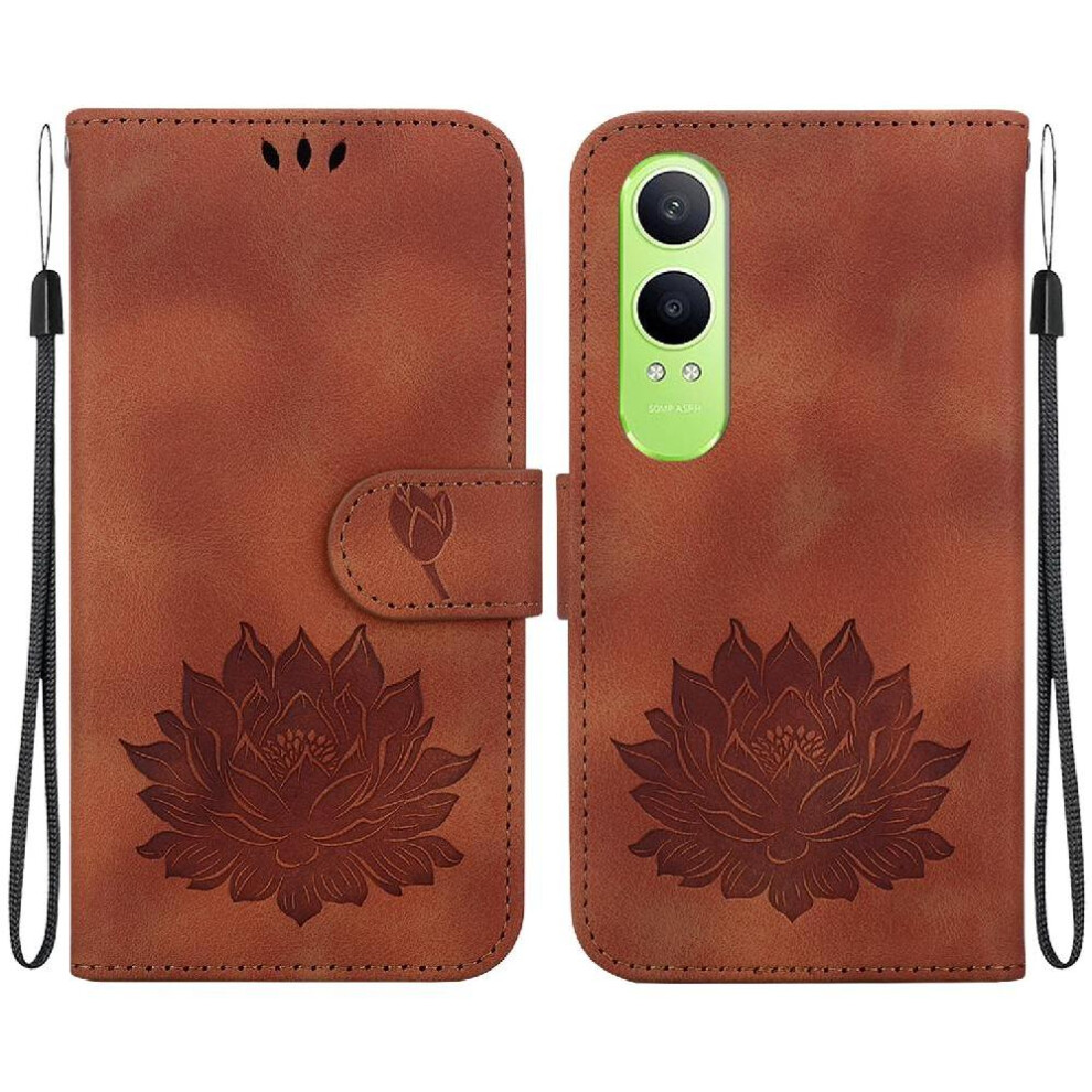(Brown) Flip Case For Oneplus Nord Ce4 Lite 5G Kickstand Wallet Relief Lotus Flower Kickstand Magnetic Brown 764563440948