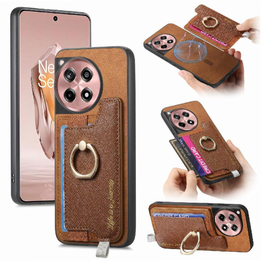 Photos - Case   for Oneplus Ace 3 Ring Stand Holder Magsafe Compatible Magnetic Wallet(Brown)