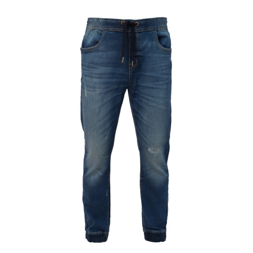 (S) Elasticated Denim Joggers with Drawcord and Classic Pockets - Mid Wash