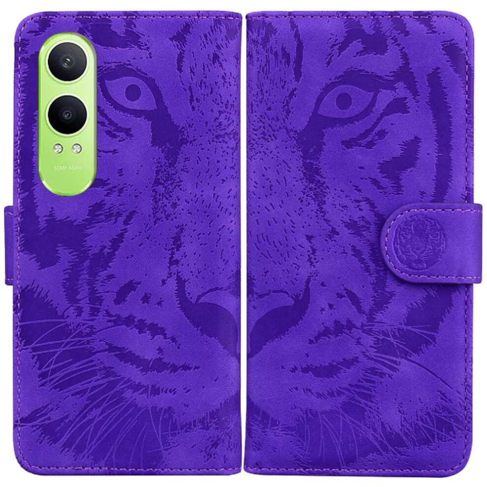 (Purple) Flip Case For Oneplus Nord Ce4 Lite Kickstand Protective Embossed Cute Tiger Leather Wallet Purple 764563441969