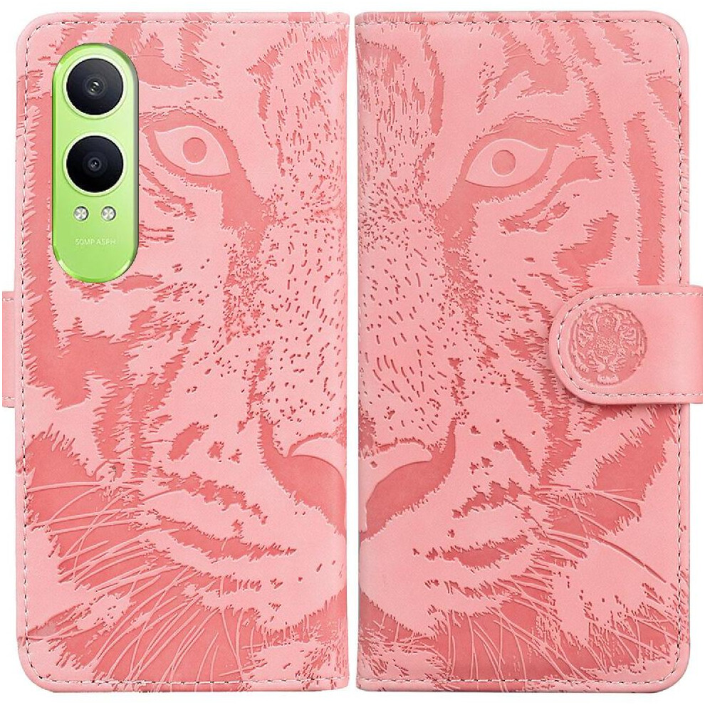 (Pink) Flip Case For Oneplus Nord Ce4 Lite Kickstand Protective Embossed Cute Tiger Leather Wallet Pink 764563441983