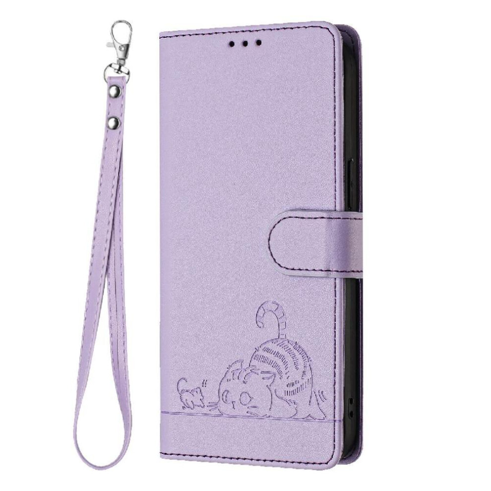 (Purple) Case For Oneplus 12R Cat Rfid Card Slot Holder Kickstand Wallet Flip Cover Purple 764563442201