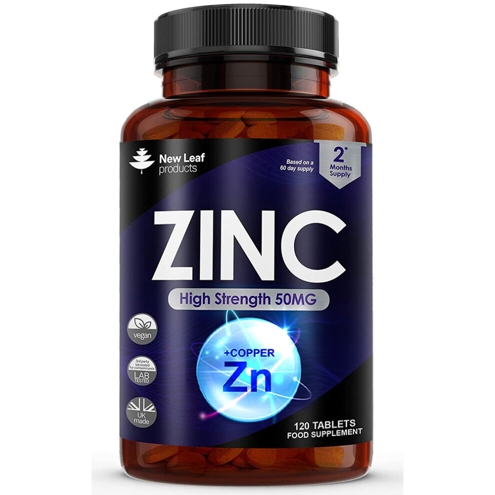 Zinc Tablets 50mg 120 Zinc Supplements High Strength (2 Months Supply)