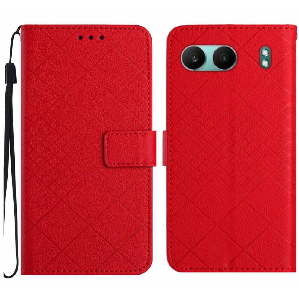 Photos - Case  Flip  for Oneplus Nord 4 5g Wallet Pu Leather Diamond Embossed Card Slot Stand Magnetic Cover with Hand Strap(Red)