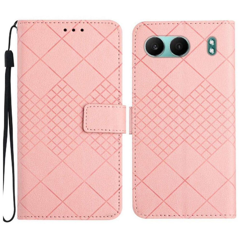 Photos - Case  Flip  for Oneplus Nord 4 5g Wallet Pu Leather Diamond Embossed Card Slot Stand Magnetic Cover with Hand Strap(Pink)