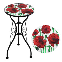 (Poppies) GEEZY Mosaic Iron/Glass Round Coffee Table Garden Patio Elegant Plant Stand