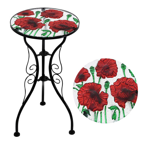 (Poppies) GEEZY Mosaic Iron/Glass Round Coffee Table Garden Patio Elegant Plant Stand