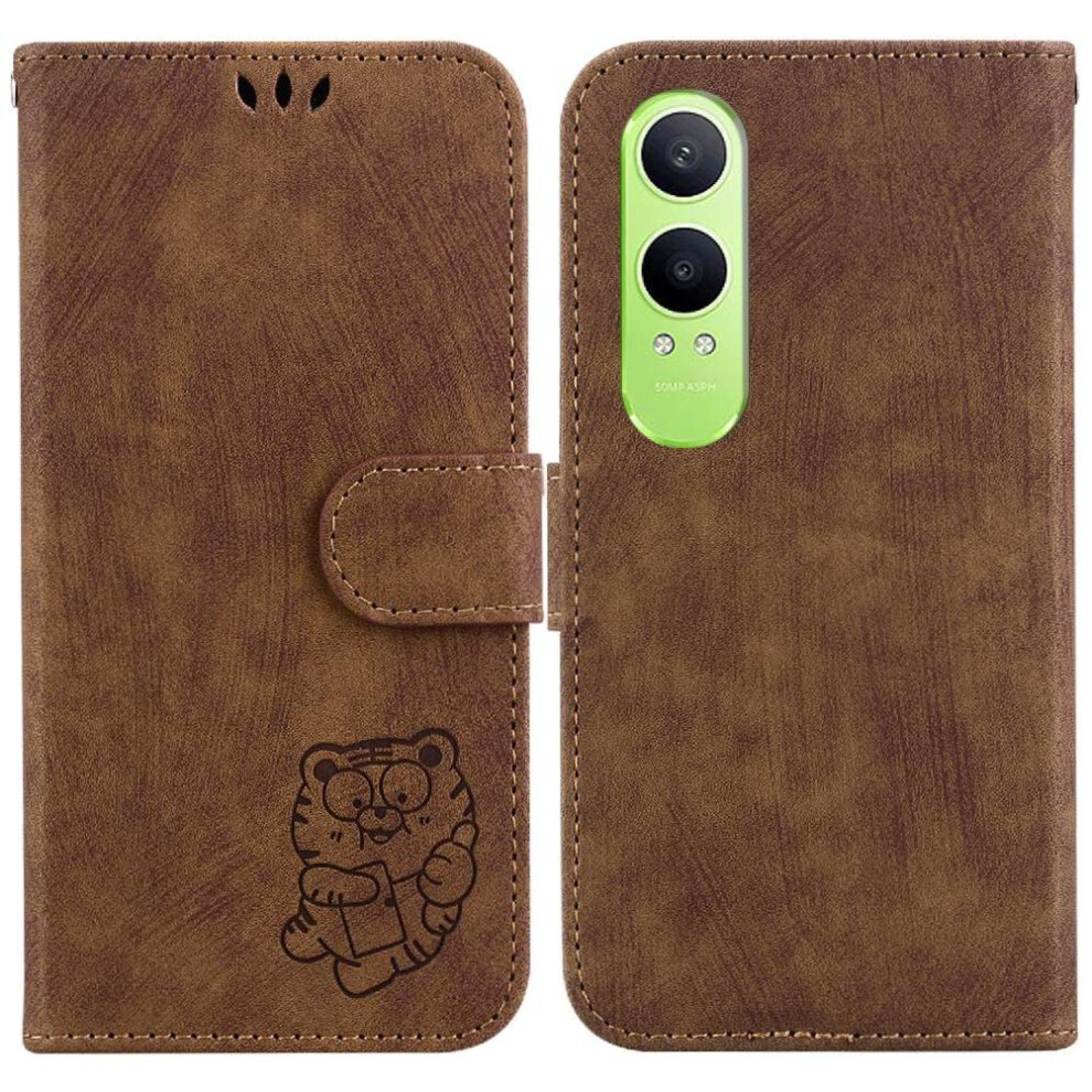 (Brown) Case For Oneplus Nord Ce4 Lite Embossed Cute Tiger Holder Cover Flip Folio Wallet Case Card Pocket Brown 764563442683