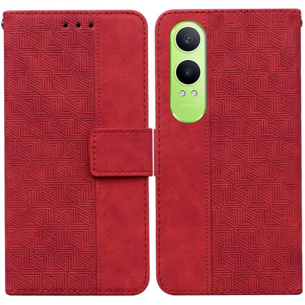 (Red) Flip Case For Oneplus Nord Ce4 Lite Kickstand Feature Premium Pu Leather Flip Folio Wallet Cover Geometric Embossed Red 764563442942