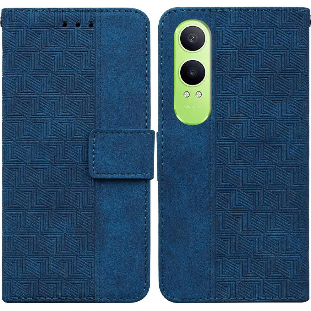 (Blue) Flip Case For Oneplus Nord Ce4 Lite Kickstand Feature Premium Pu Leather Flip Folio Wallet Cover Geometric Embossed Blue 764563442911