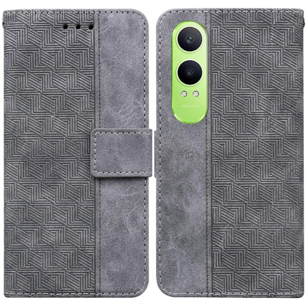 ( ) Flip Case For Oneplus Nord Ce4 Lite Kickstand Feature Premium Pu Leather Flip Folio Wallet Cover Geometric Embossed Gray 764563442904