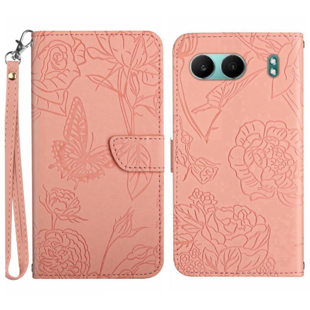 (Pink) Case For Oneplus Nord 4 5G Anti-Drop Protection Pu Leather Flip Cover With Wrist Strap Flowers And Butterflies Shockproof Leather Case Pink 764563443079