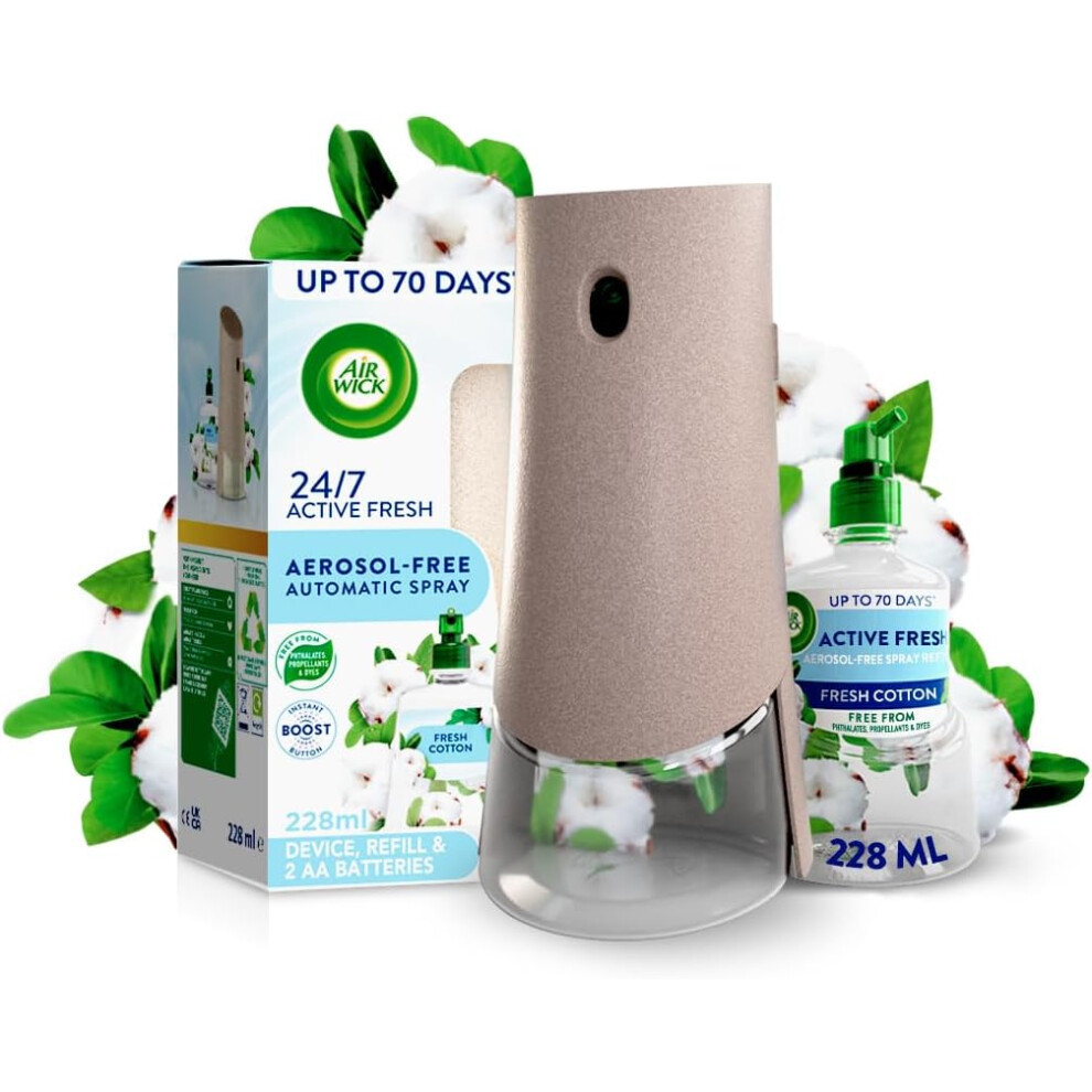 Airwick Aerosol-Free Automatic Air Freshener Spray Kit, Fresh Cotton + 2 Refills