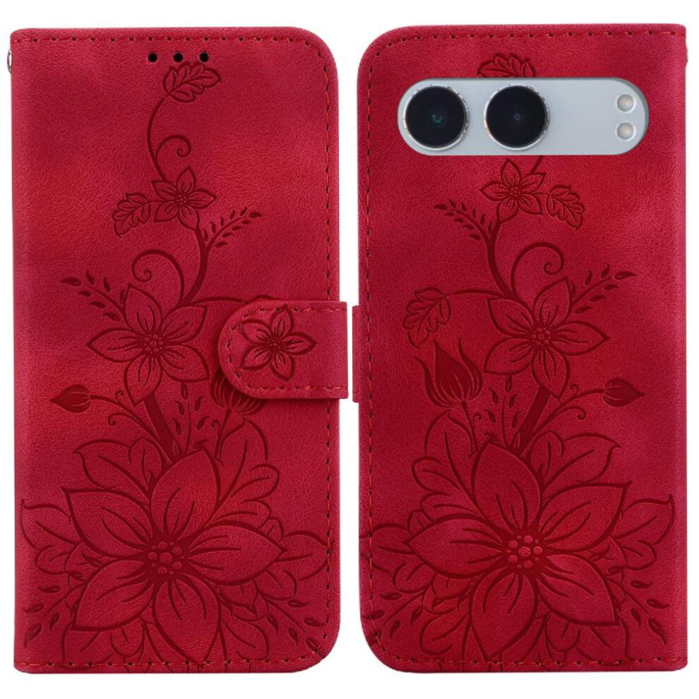 (Red) Flip Case For Oneplus Nord 4 Magnetic Kickstand Card Holder Wallet Embossed Lily Red 764563443789