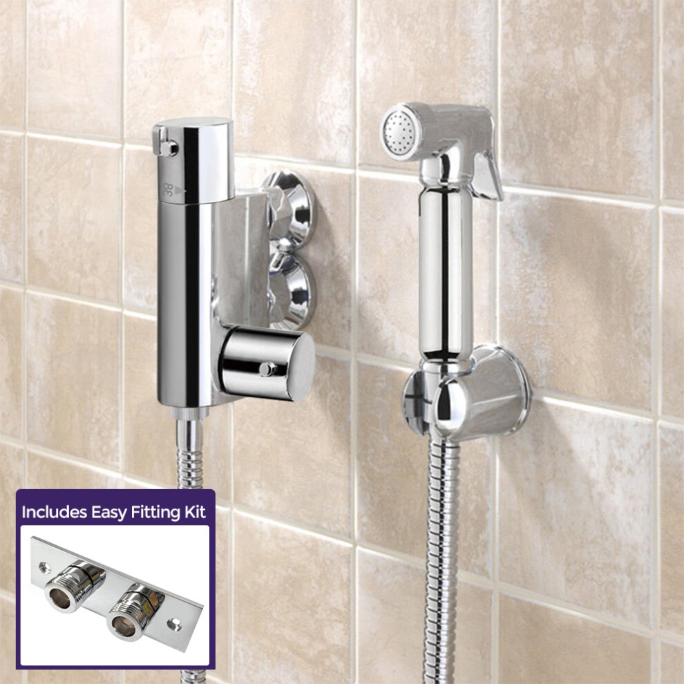 Nes Home Eva Chrome Bidet Douche & Mini Thermostatic Bar Valve Spray Kit Muslim Shataff