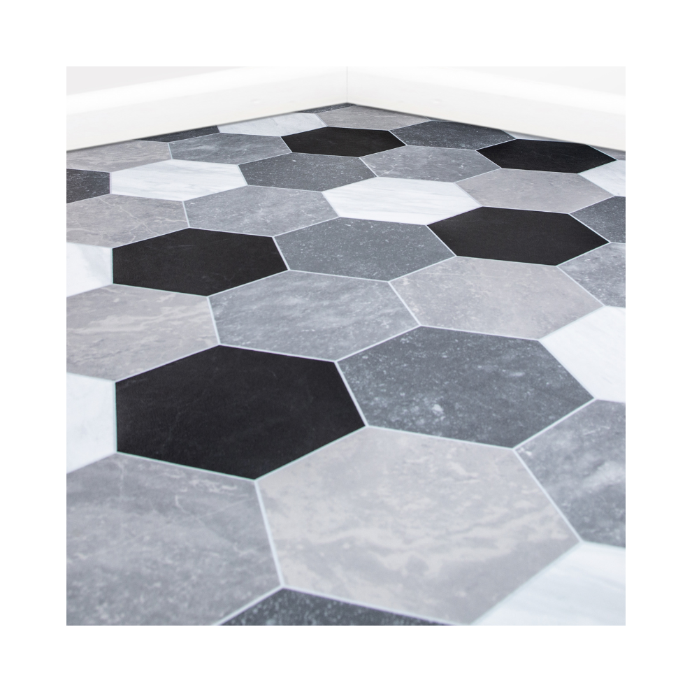 Photos - Area Rug Black & White Venice Tile Vinyl Lino Flooring(4m, 2m)