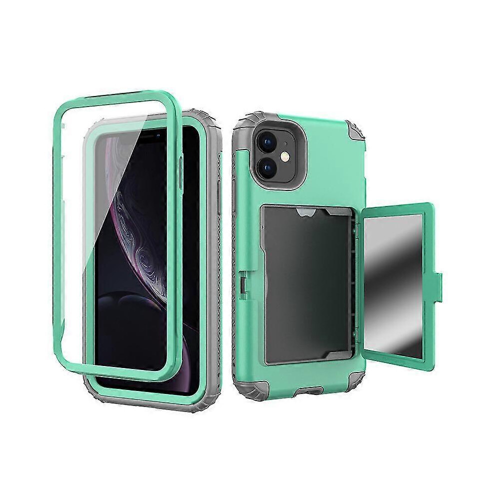 (Iphone Xr 6.1) Card-Silicone Anti-Drop Phone Case, Flip Phone Case For Cosmetic Mirror, Suitable For Iphone X Series(Mint ) Green 5004229707912