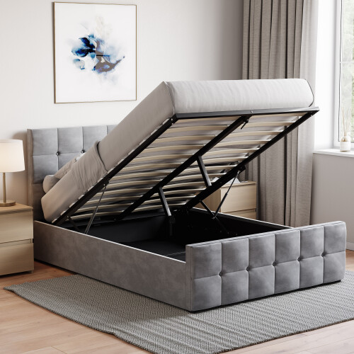 Home Discount (Double, Light Grey Velvet) Valentina Ottoman Bed Frame Bedroom Storage UKFR 2