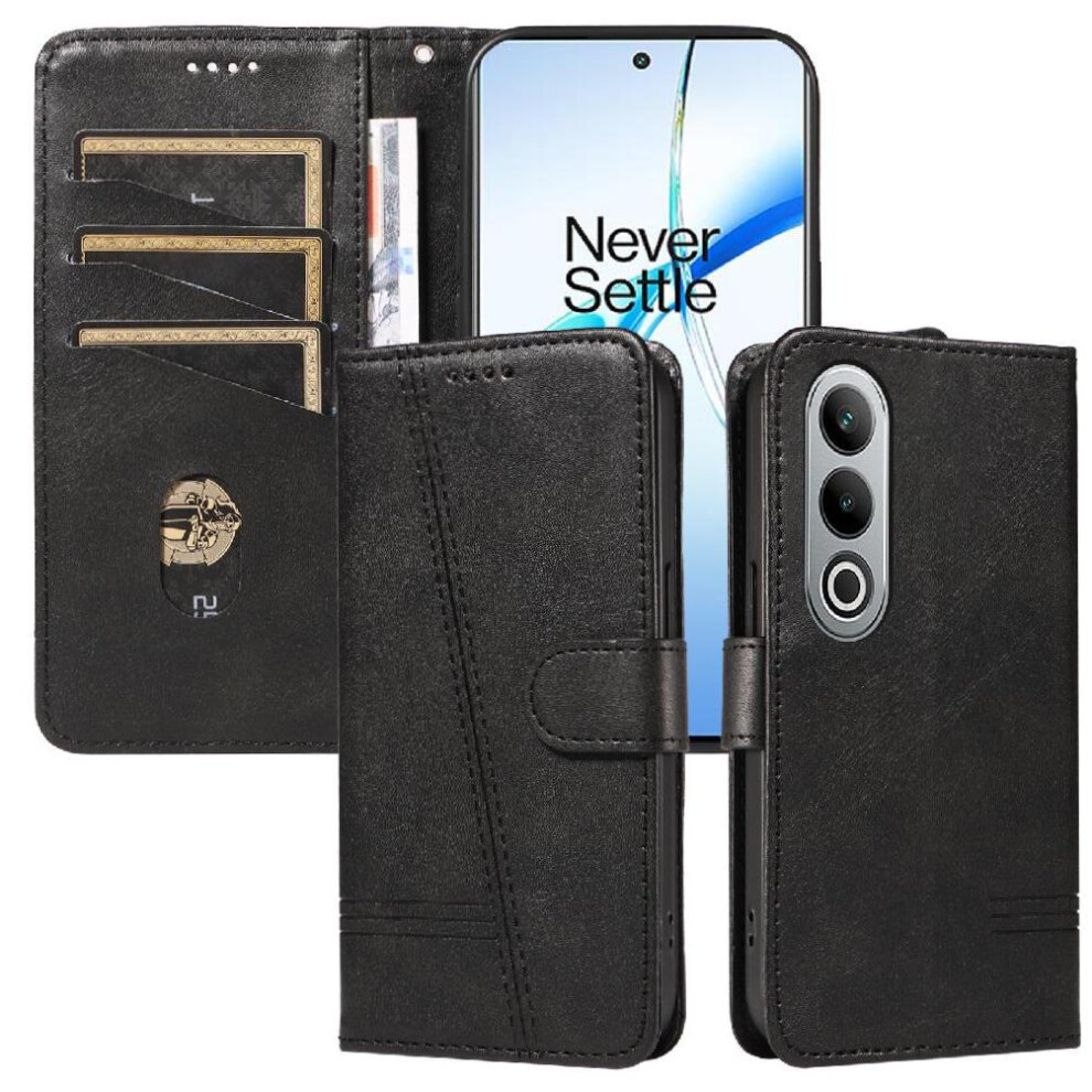 (Black) Filp Case For Oneplus Nord Ce4 Pressed Pu Leather Detachable Bracelet Wallet Phone Case With Credit Card Slot Black 764563444618