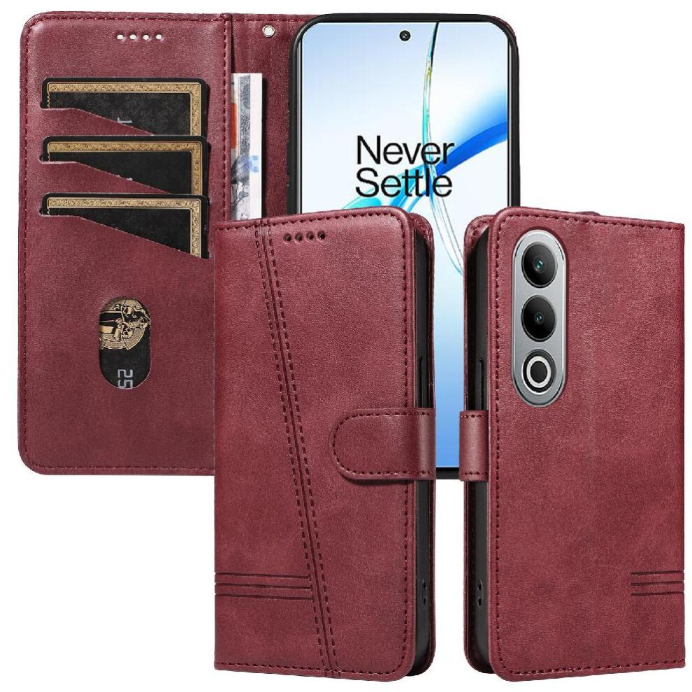 (Red) Filp Case For Oneplus Nord Ce4 Pressed Pu Leather Detachable Black Bracelet Wallet Phone Case With Credit Card Slot Black,Red 764563444588