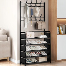 Coat Hat Stand 8 Hooks Metal Storage Shoe Rack 5 Tiers Shelf Hanger 80Cm Widen