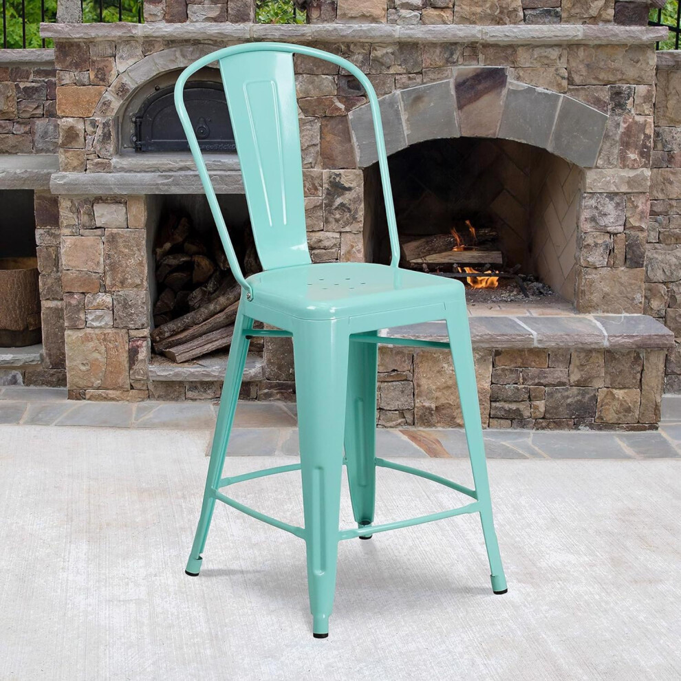 Set of 4 Mint Bar Stools Galvanised Metal Indoor and Outdoor Counter High Stool